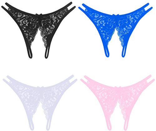 KHUFUZI Women Sexy Lace Knickers Lingerie G-String Breathable Panties Nightwear Sleepwear for Girlfriend Wife (UK, Numeric, 8, 14, Regular, Regular, 4 Colors Pack)