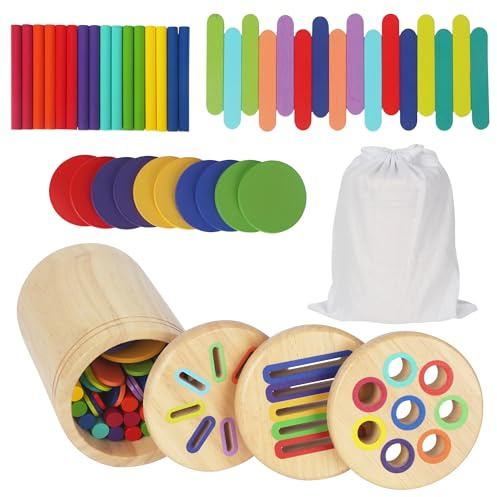 Giochi Montessori 1 Anno, giocattoli educativi in legno 3 in 1 per bambini di 1, 2 e 3 anni, classificazione delle forme e dei colori, impilamento e smistamento, Giochi Da Viaggio Bambini 2 Anni