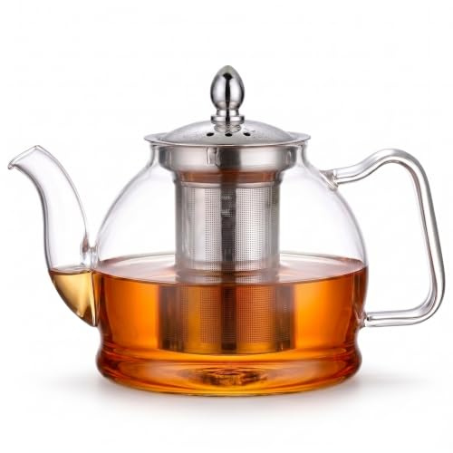 PluieSoleil Glass Teapot 850ML with Filter Gas Stove, Heat-Resistant Borosilicate Strainer for Loose Leaf Floral Tea