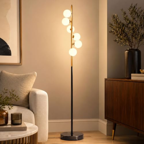 KlkrzJwy Lampada Da Terra Mid-Century A 6 Luci, In Vetro A Globo Da 63, Alta In Marmo Con LED G4 Dimmerabile, Lampada Da Terra In Vetro Smerigliato Per Soggiorno E Studio