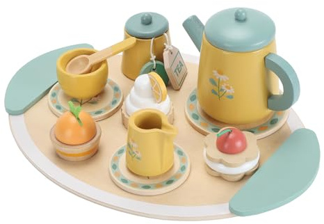SIXRUN Juego de té de Madera de Imitación Que Mejora Las Habilidades Sociales, Juego de Tazas de té para Niñas Pequeñas, Fiesta de Imitación para Niños y Niñas