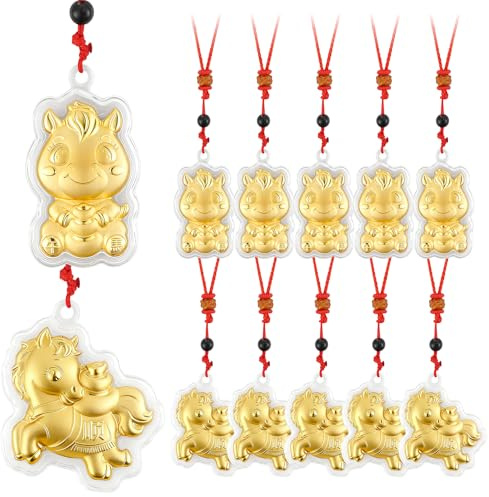 WinHoliLux 12Pcs 2026 Year of Horse Pendant, Chinese Lunar New Year Lucky Golden Horse Pendant Charms Necklace Decoration Zodiac Gift Blessing Souvenir