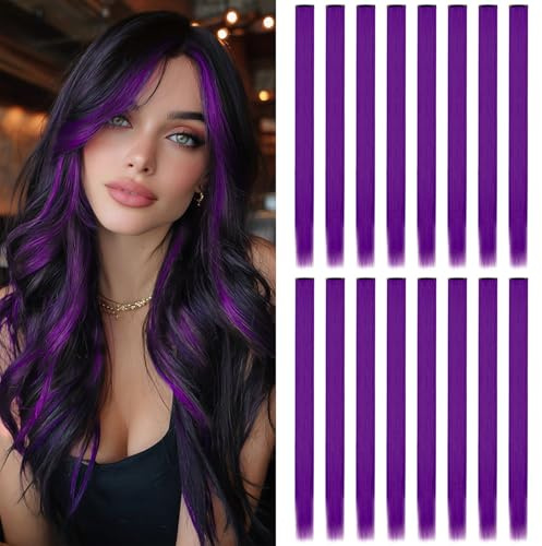 Extensions de Cheveux à Clips Violet - 16 Pièces, 22 Mèches Lisses Synthétiques pour Filles et Femmes, Mèches de Couleur