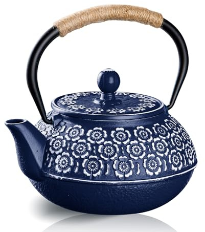 PluieSoleil Cast Iron Loose Leaf Teapot with Infuser, 900ml Traditional Japanese Tetsubin Tea Kettle, Stovetop Heat-Resistant Teapot with Removable Strainer