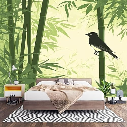 Fotomurales XL 200x140 cm PatróN de Urraca En Bosque de Bambú Impermeable Papel Pintado Tejido no Tejido Verde Decoración de Pared Moderna Murales para Pared Salón Cocina Baño Pasillo Comedor