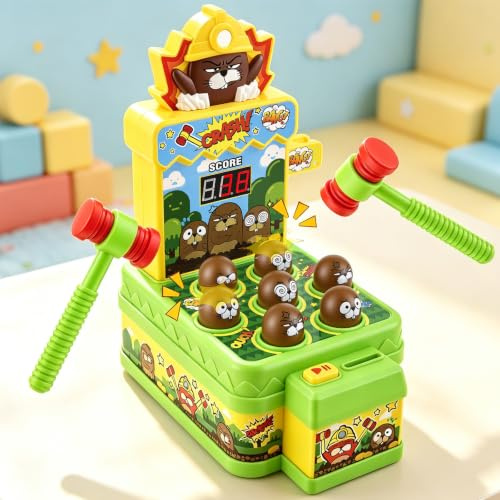 Whack a Mole Spiel für Kinder ab 3 Jahre - Interaktives Musik Spielzeug mit 2 Hämmern zur Förderung der Motorik - Entwicklungsspielzeug mit Beleuchtung & Soundeffekten, LCD-Display Arcade Spiel