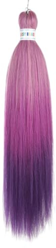 Nvzi 6 ciocche di capelli sintetici lisci da 66 cm, resistenti al calore, impostazione con acqua calda per trecce all'uncinetto, viola-52