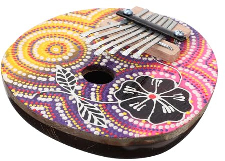 SECFOU Kalimba Instrument 7 Töne Kleiner Daumenklavier aus Kokosnussschale mit Metallzungen Leicht und Angenehm für Anfänger und zum Musizieren und Üben Zufälliger Stil