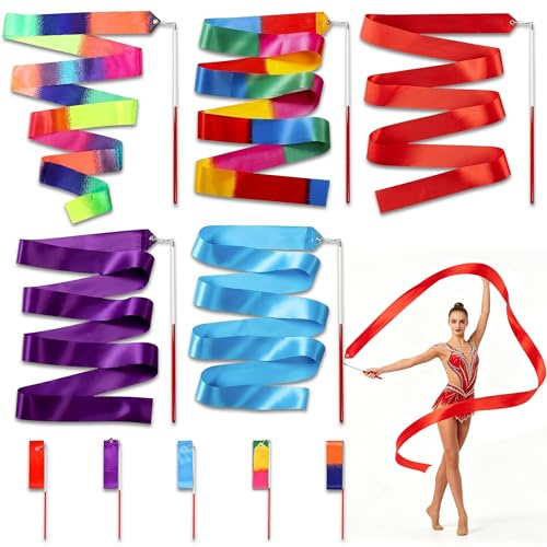 YinnFeen Gymnastikband mit Stab, 10 Stück Tanzband mit Stab, 2M Mehrfarbig Rhythmische Sportgymnastik Band Gymnastikband Tanzbänder Dancing Ribbon Streamers für Künstlerische Tanztraining