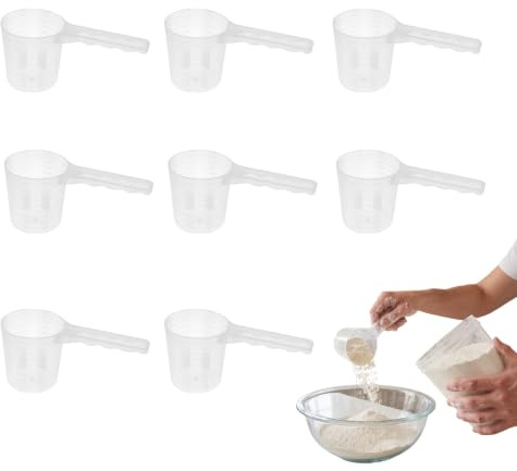 Lot de 8 cuillères doseuses transparentes avec graduation, mini tasses doseuses de 100 ml, petites cuillères doseuses pour lessive, cuisine, laboratoire, pâtisserie, poudre de protéine, créatine