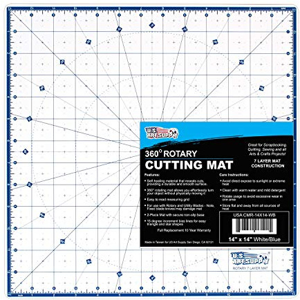 U.S. Art Supply 34.3 x 34.3 cm rotierende Schneidematte in Weiß/Blau, hohe Kontrast, professionell, selbstheilend, 7-lagig, langlebig, Quilten, Nähen und alle Kunst- und Handwerksprojekte.
