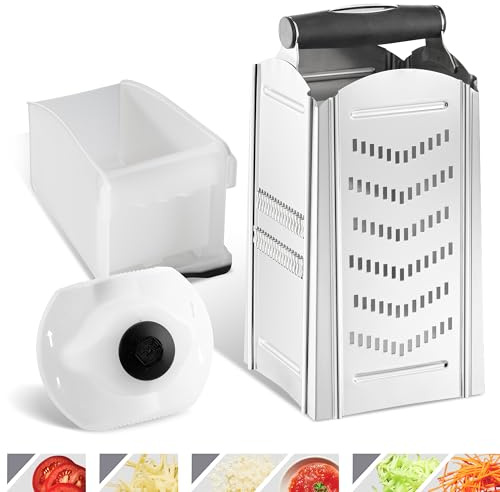 Börner Combi Chef Râpe à 4 Faces • Râpe Manuelle en Acier Inoxydable avec Récipient • Idéale comme Râpe à Fromage, Zesteur pour Agrummes, etc. • 4 Styles de Coupe
