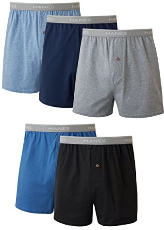 Hanes Mens Boxers, Cotton Knit Comfortable Underwear, Moisture-wicking 5-pack Boxer-shorts, Assorted - 5 Pack, Medium US