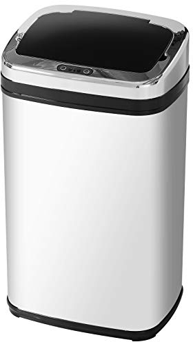 HOMCOM Papelera de Cocina 30L Cubo de Basura Cocina con Sensor Detector de Movimiento y Apertura Automático de Acero Inoxidable y ABS 33x25x58 cm Plata