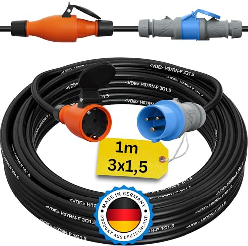 netbote24 CEE auf Schuko Adapter 1m Camping Stromkabel H07RN-F 3x1,5 Landstromkabel Wohnmobil Wohnwagen Kabel Camping Adapter 1 Meter Strom Verlängerungskabel CEE-Stecker Campingstecker