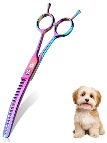 Dream Reach Professional 6.5 inch Upward Dog Curved Thinning Scissors, Japanese 440C Steel, Pet Curved Chunker Shears Razor Edge Pet Grooming Thinning/Blending/Layering Scissors (Style-2)