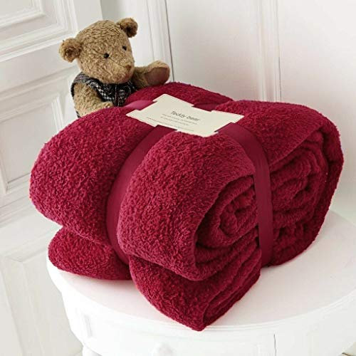 Hachette Teddy-Fleece-Überwurfdecke, weich, warm, Überwurf über Sofa, Bett, Reise, Tagesdecke, Decke (Rot, Doppelbett - 150 x 200 cm)