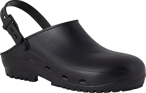 REPOSA Safe - Zoccoli Sanitari Donna e Uomo in Gomma, Ciabatte Sanitarie Anatomiche con Laccetto Regolabile, Suola Antiscivolo e Puntale di Sicurezza in Acciaio, Scarpe Sanitarie Antishock Traspiranti