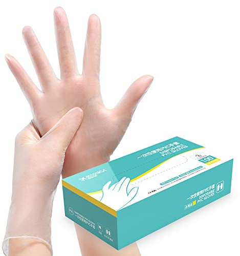 Beshow - Caja de 100 guantes de vinilo desechables y reciclables, sin polvo, hipoalergénicos y sin látex, guantes desechables para preparación de alimentos sin látex, L, blanco, 100