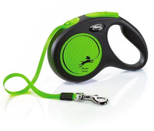 Flexi, New Neon Model Leash, särskilt motståndskraftig rem, Advanced Guidance System, Tillverkad i Tyskland, Neongrön, M 25kg max - 5m