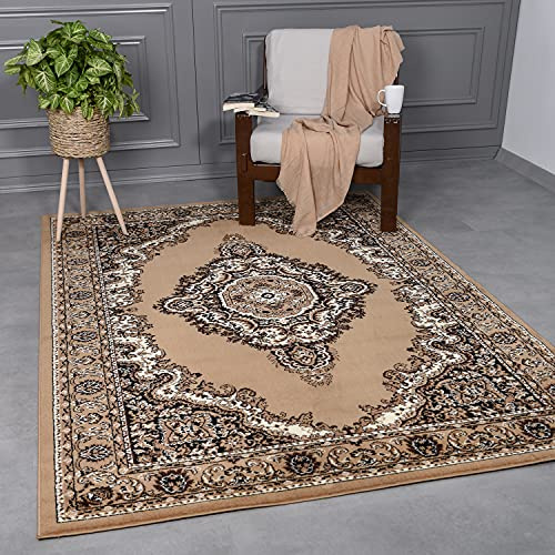 VIMODA Teppich Klassisch Orient dicht gewebt Wohnzimmer, Schlafzimmer, Küche Braun Beige, Maße:280x380 cm