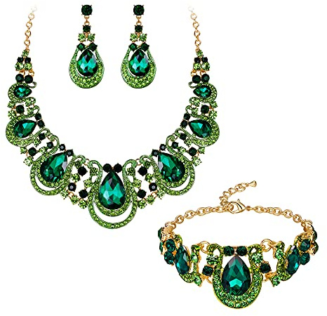 Clearine Teardrop Statement Schmuckset Kristall Halskette und Cluster Hohle Ohrringe Armband Set für Hochzeit Braut Brautjungfer Schillernde AB Farbe Silber-Ton