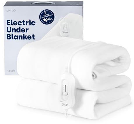 LIVIVO Electric Under Blanket, 135x120cm - Double Size Heated Underblanket with 3 Heat Levels, Quick Heat-Up, Detachable Control, Overheat Safety System & Secure Fitted Straps - White