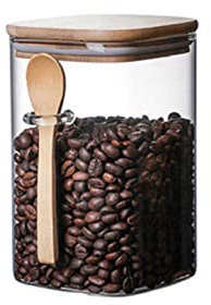 Contenitore per caffè 1pc / 3pcs Cucina Scatola di stoccaggio Contenitore Bottiglia Barattolo Trasparente Vetro Caramella caffè Barattolo con Cucchiaio e Coperchio in Legno Barattoli Cucina
