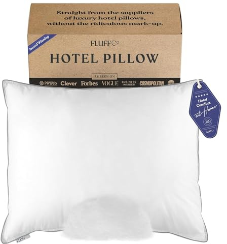 FluffCo Down Alternative Pillow - Standard Firm Queen Bed Pillow for Side Sleepers, Cooling & Hotel Comfort