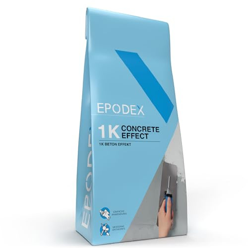 EPODEX CONCRETE EFFECT Betonoptik Spachtelmasse - Jet Black | Strukturputz für Wände, Fliesen & mehr, Innen & Außen, 5 kg (5 m² - 1 mm Schichtdicke)