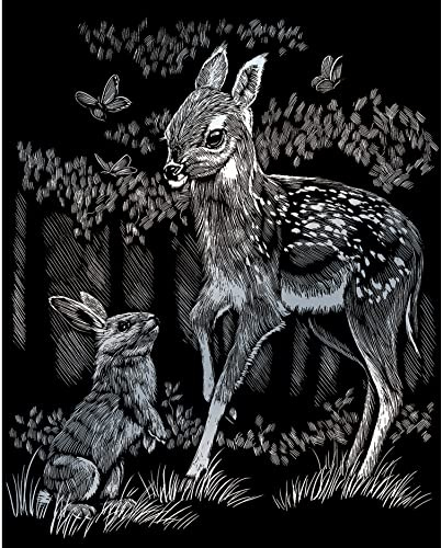 Pracht Creatives Hobby Royal & Langnickel - Image à gratter Chevreuil, Argent, Images à gratter pour Enfants et Adultes, avec Stylo à gratter et modèle