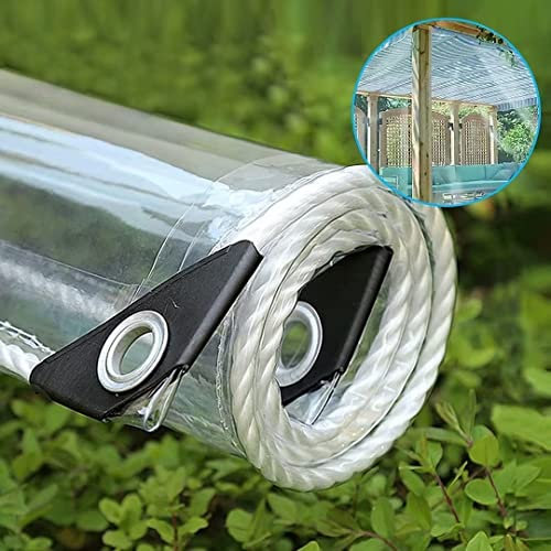2.3m × 6.3m Telone Impermeabile per Esterno Trasparente Telo Occhiellato in PVC 500g/m², Protezione da Pioggia Vento Sole Copertura per Balcone Pergolato Serra con Corda