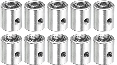 sourcing map Runde Kupplungsmutter, M10 auf M8 Adapter Schraube Innengewinde Konverter Hülse Verbinder Stange Bolzen Rohrmutter Silber 10 Stück