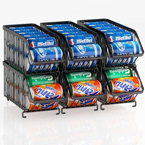GILLAS 6 Stück stapelbare Soda-Dosen-Organizer für Kühlschrank, Dosenhalter, Spender, Lebensmittelaufbewahrung für Kühlschrank, Küche, Arbeitsplatten, Schränke, Schwarz