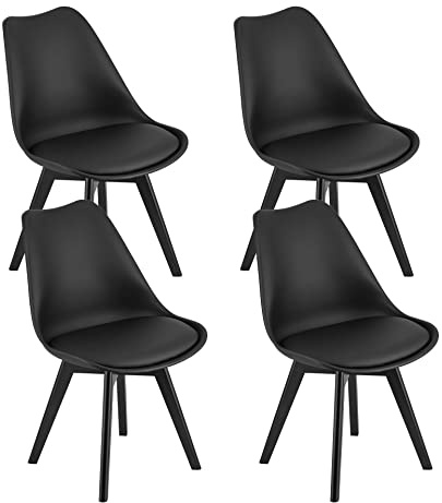 Home Collective 4er Set Esszimmerstuhl Stuhl Wohnzimmerstuhl, in insgesamt 11 Farben, 4X schwarz mit Kunststoffbeinen in schwarz, bequemer & Stabiler Schalenstuhl