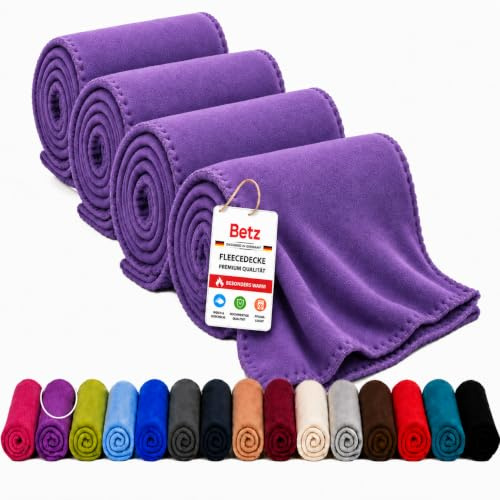 Betz Fleecedecke 4 Stück 130x170 cm 180g/m² – Weiche Wohndecke & Kuscheldecke – Flauschige Sofadecke als Tagesdecke – Leicht, wärmend & pflegeleicht – Farbe lila