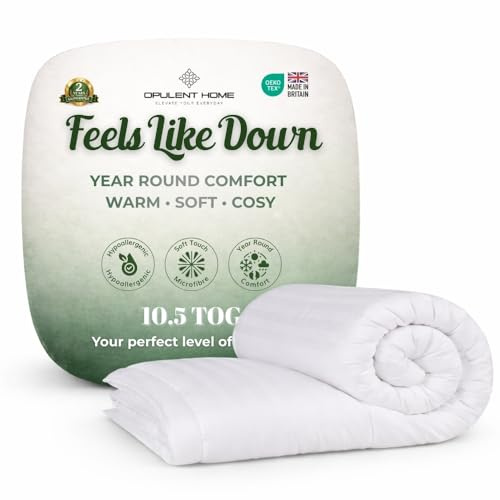 Opulent Home Single Duvet 10.5 Tog All Season Quilt Made in UK - OEKO TEX- Anti Allergy Hypoallergenic Hollowfibre Filling Soft Touch Cover Machine Washable Single Duvet 135 x 200 cm