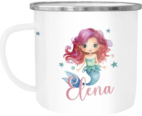SpecialMe® Kinder-Tasse Emaille personalisiert mit Namen Meerjungfrau Marmaid individuelle Geschenke für Mädchen Emaille-weiss-silber standard