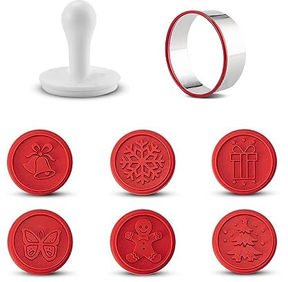 Rarest Cookie Stamps Set - 6 Silicone Stamp Cutter Biscuit for DIY Christmas Kitchen Baking (red)