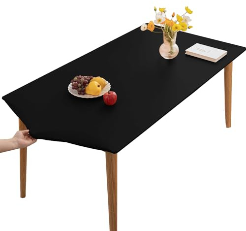 YCDZSW PU-Leder Elastische Tischdecke Gartentischdecke Rechteckig Tischdecke wasserdichte rutschfeste Abwischbar Schmutzabweisend Tischdecke Für Outdoor,Küche Und Esszimmer (Schwarz,70X120CM)