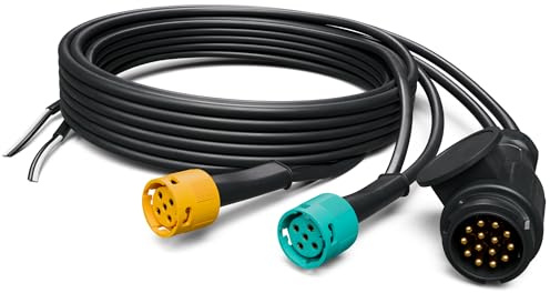 AUTOLIGHT 24 Juego de cables para remolque de 13 pines 5m + 2X 50cm salida DC – 8 pines ocupados – Sistema de acoplamiento bayoneta – Resistente a salpicaduras – para remolques y caravanas de