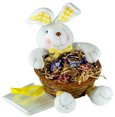 Design By Violet Plush Easter Bunny Hamper Basket Set Create Your Own Gift Box Present Easter Egg Includes Shredded Paper, Hamper Bag & Ribbon
