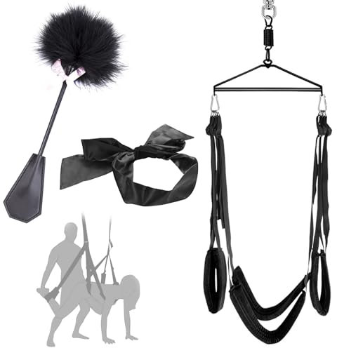 BDSMYOU Deluxe Liebesschaukeln Set,Liebesschaukel Sexschaukel für die Decke,BDSMs Spielzeug Hart,Sex Möbel Fesseln Sex Set mit Augenbinde Sex Bett & SM Flogger,Sex Love Swing Belastbar Bis 150kg