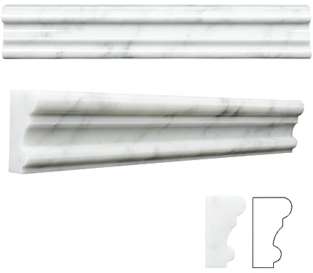 Retheno Carrara White 8 Pack of 2x12'' Marble Chair Rail Trim Molding Polished Ogee Edge Trim Tile for Bathroom