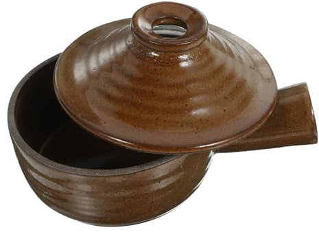 PRETYZOOM Cazuela De Barro Con Tapa Olla Para Sopa y Arroz Microondas y Vitrocerámica Olla De Cocina De Barro Natural Con Mango Único Para Hogar y Restaurante
