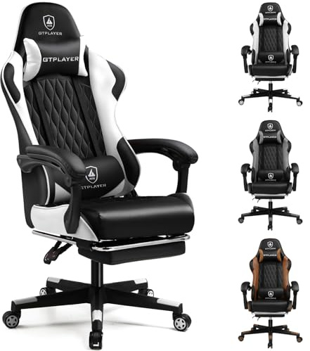 GTPLAYER Gaming Chair, Ergonomic Computer Chair with Footrest, Headrest and Lumbar Support Height Adjustable Gaming Chairs 360° Swivel Office