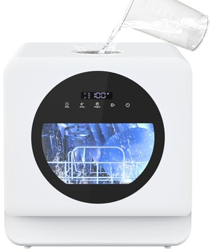Rebongki Table Top Mini Dishwasher - 6+1 Programs, 5L Water Tank, 24H Delay, Dual Water Supply, Air Dry - Portable for Apartment, Dorms, RVs