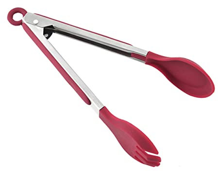 Amosfun Stainless Steel Silicone Round Head Food Tongs Multifunctional Bread Clamp for Baking and Serving