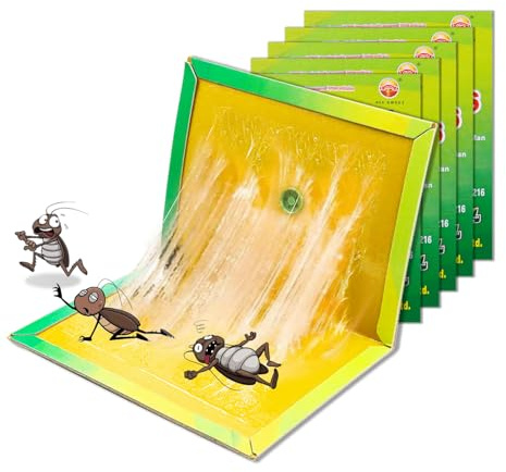 Hmfmdy Klebefalle Heimchenfalle, 5-Pack Extra Starke Klebefalle, klebrige Kakerlakenfallenbretter für den Haushalt, Effizientes Klebebrettpaket für zu Hause, Küche, Garten, Garage