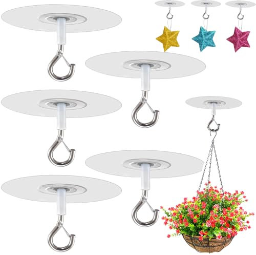 Auswalar 5PCS Adhesive Ceiling Hooks,Heavy Duty Self-Stick Ceiling Hooks,for Hanging Plants Wall Hanging Wind Chimes Lanterns,Bird Feeder,Flower Basket,Home Decor Indoor & Outdoor